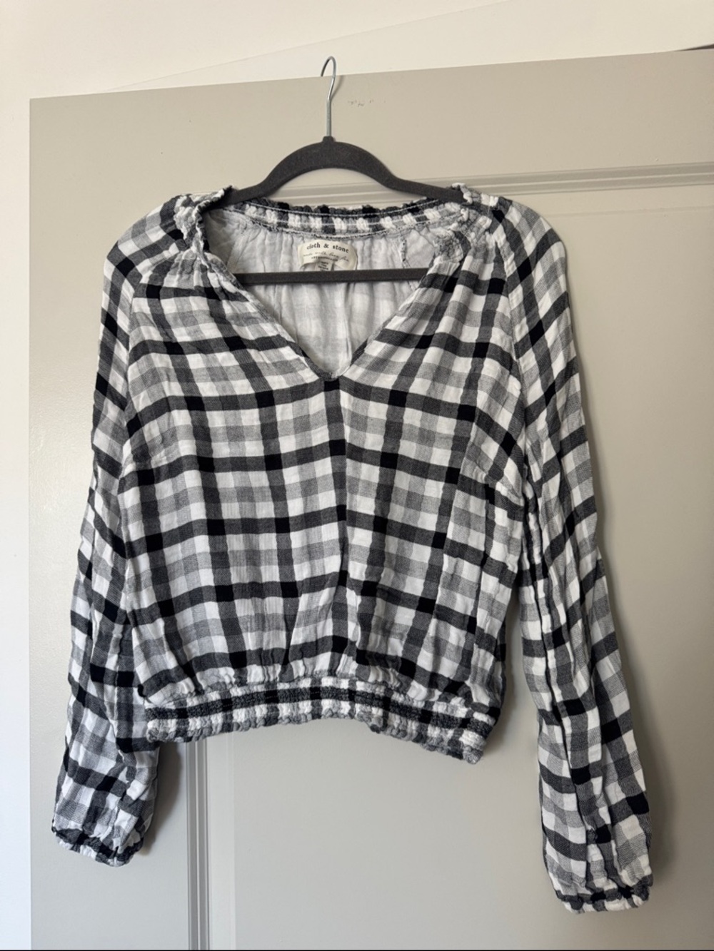 cloth & stone Black and White Plaid Peasant Blouse